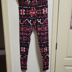 LuLaRoe Black and Pink Heart Pattern Leggings